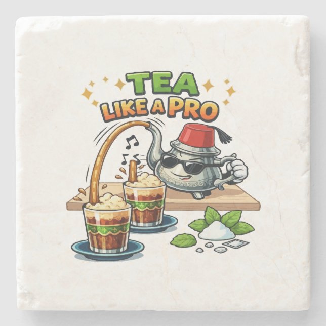 Cool Moroccan Mint Tea Cartoon - Tea Like A Pro Stone Coaster (Front)