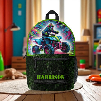 Cool Motorbike Quad Bike Green Grunge Printed Backpack