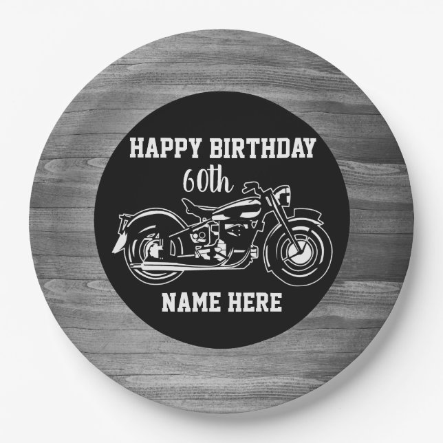 Cool Motorcycle Birthday Name Age Men's Paper Plate (Front)