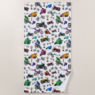 Cool Motorcycle Illustrations Pattern\ Beach Towel