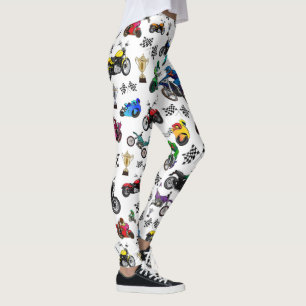 Cool Motorcycle Illustrations Pattern Leggings