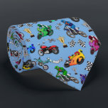 Cool Motorcycle Illustrations Pattern Tie<br><div class="desc">Here's a cool design for anyone who loves motorcycles; it features illustrations of a variety of motorcycles and motorcycle racers--including grand prix,  motocross,  and freestyle--as well as chequered flags and trophies.</div>