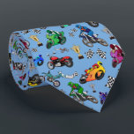 Cool Motorcycle Illustrations Pattern Tie<br><div class="desc">Here's a cool design for anyone who loves motorcycles; it features illustrations of a variety of motorcycles and motorcycle racers--including grand prix,  motocross,  and freestyle--as well as chequered flags and trophies.</div>
