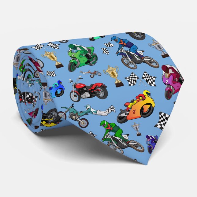 Cool Motorcycle Illustrations Pattern Tie (Rolled)