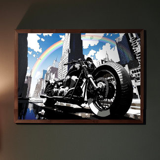 Cool Motorcycle with Rainbow Pop Art Garage Art Poster