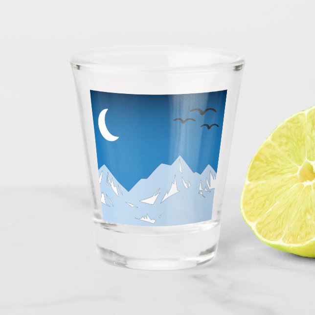 Cool Mountain range night sky Shot Glass (Front)