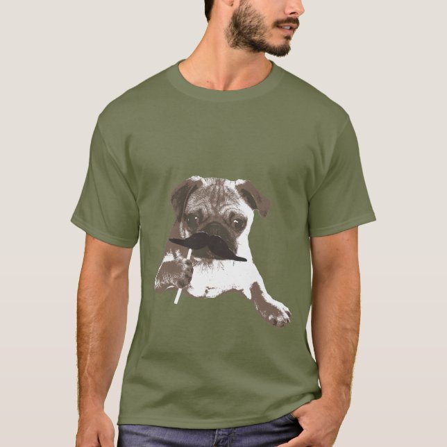 Cool Moustache Papa Pug T-Shirt (Front)
