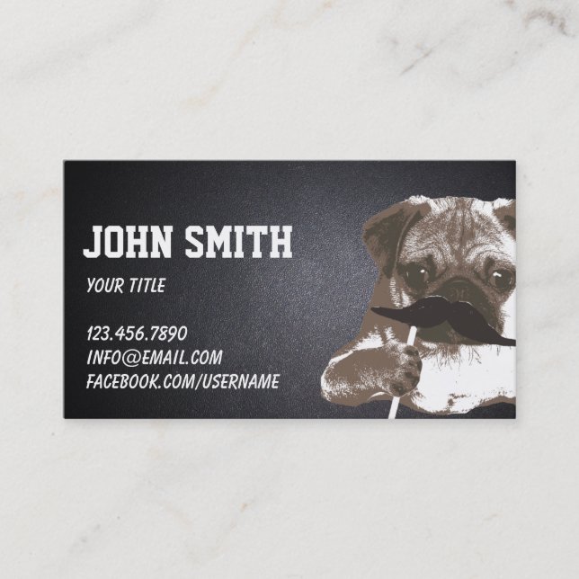 Cool Moustache Pug Dark Business Card (Front)
