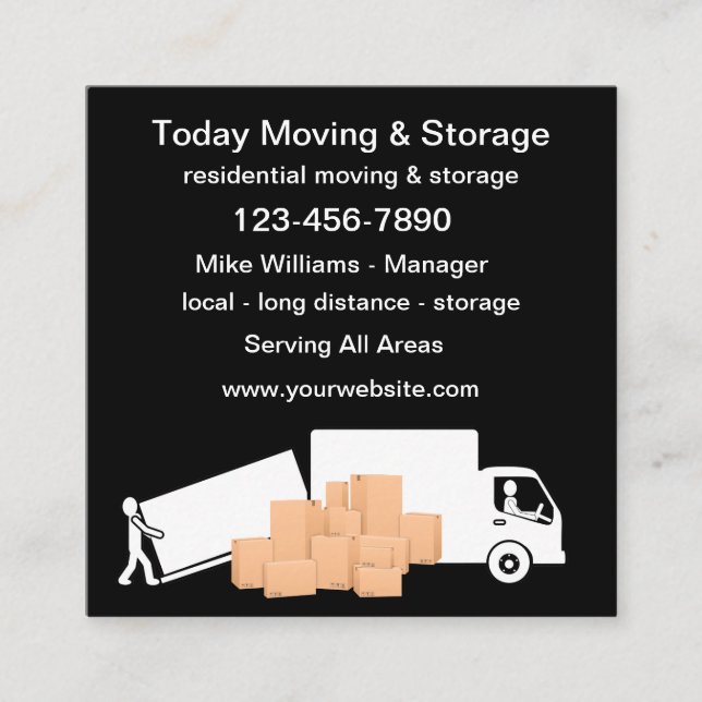Cool Moving And Storage Theme Square Business Card (Front)