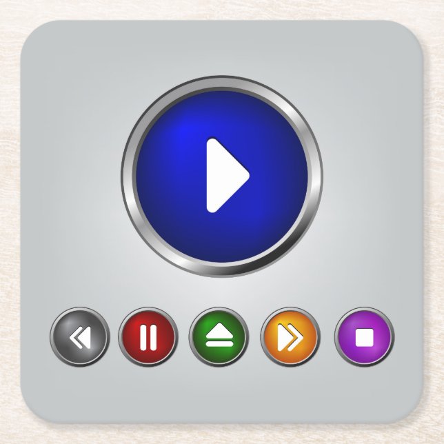 Cool MP3 Player Button Set Square Paper Coaster (Front)