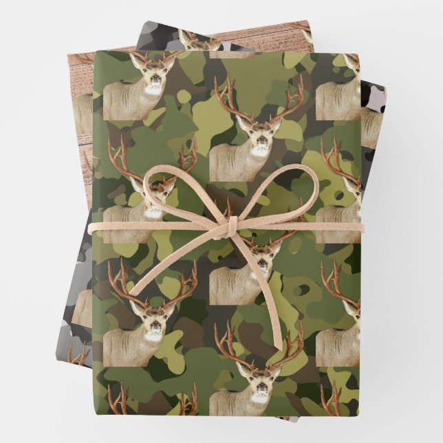 Cool Mule Deer Buck Camo Fishing Men's  Wrapping Paper Sheet (In situ)