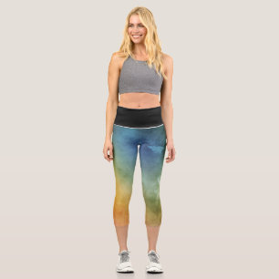 Cool Multi Colour Watercolor Capri Leggings