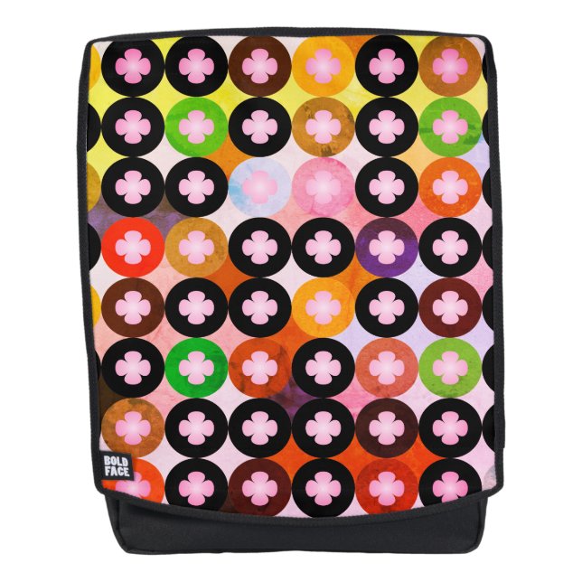 Cool Multi Coloured Circles & Pink Clovers Backpack (Front)