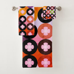 Cool Multi Coloured Circles & Pink Clovers Bath Towel Set