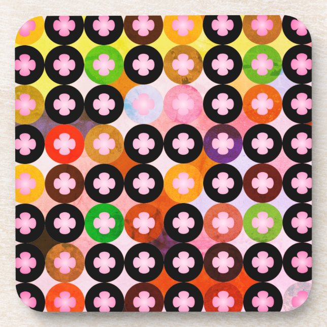Cool Multi Coloured Circles & Pink Clovers Coaster (Front)