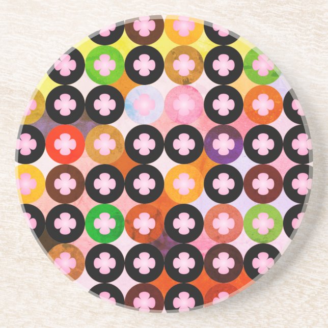 Cool Multi Coloured Circles & Pink Clovers Coaster (Front)