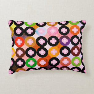 Cool Multi Coloured Circles & Pink Clovers Decorative Cushion