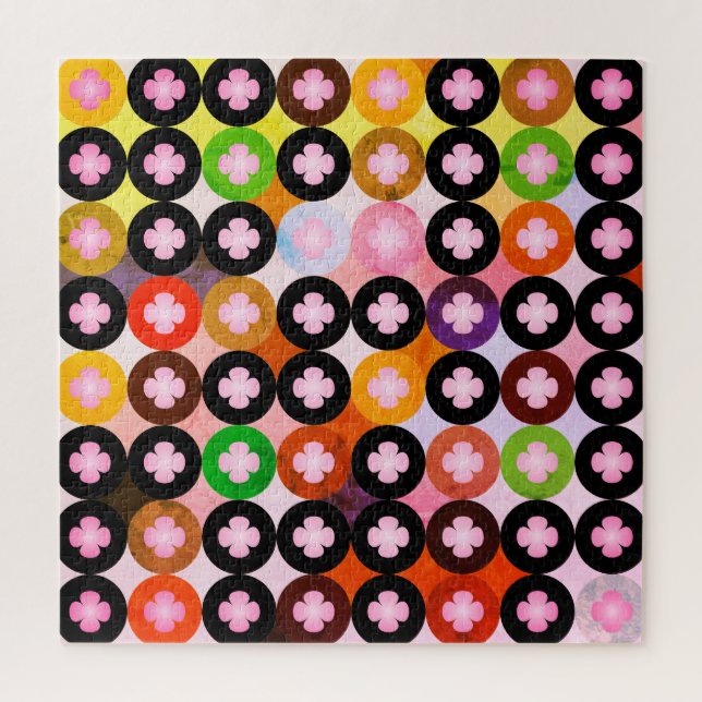Cool Multi Coloured Circles & Pink Clovers Jigsaw Puzzle (Vertical)