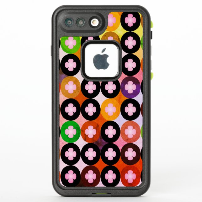 Cool Multi Coloured Circles & Pink Clovers LifeProof iPhone Case (Back)