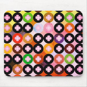 Cool Multi Coloured Circles & Pink Clovers Mouse Mat