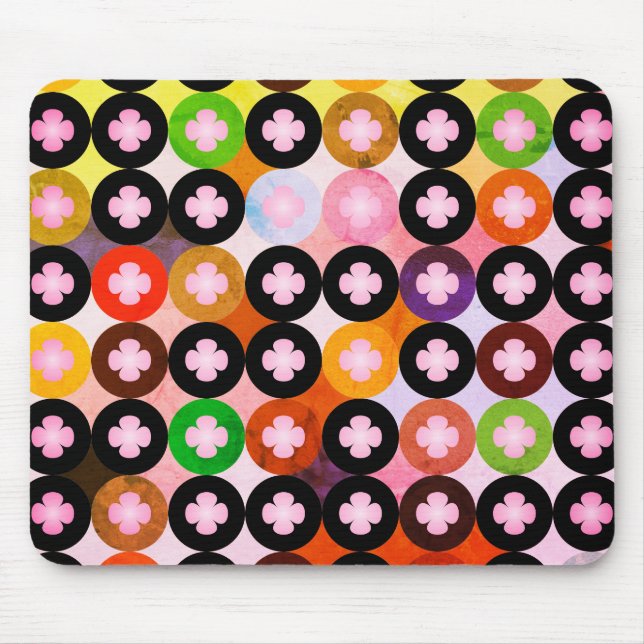 Cool Multi Coloured Circles & Pink Clovers Mouse Mat (Front)