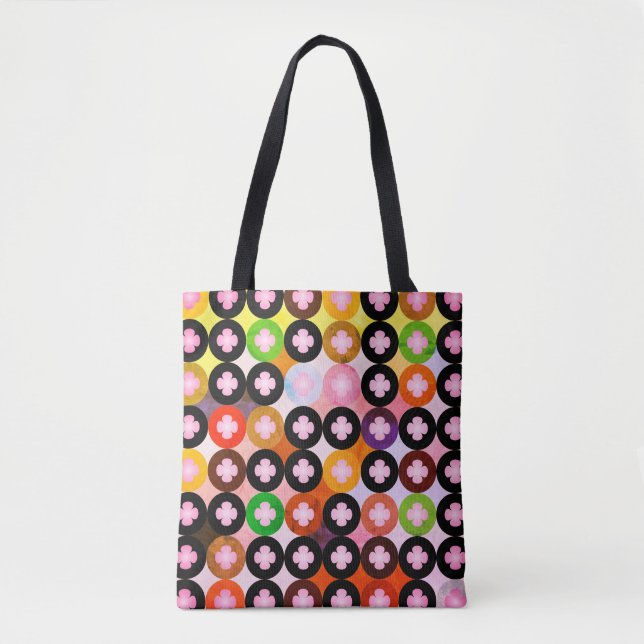 Cool Multi Coloured Circles & Pink Clovers Tote Bag (Front)