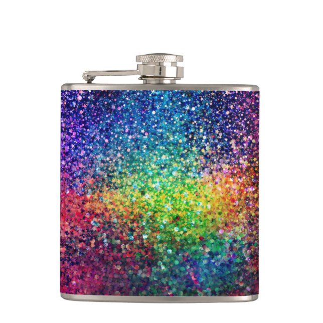 Cool Multicolor Retro Glitter & Sparkles Pattern 2 Hip Flask (Front)