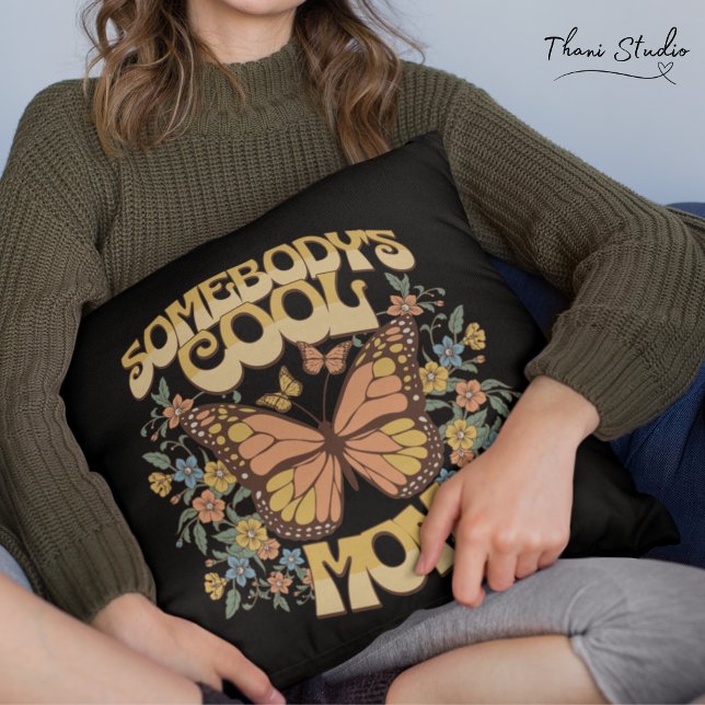 Cool Mum Butterfly Wild Flower Vintage Retro Cushion (Creator Uploaded)