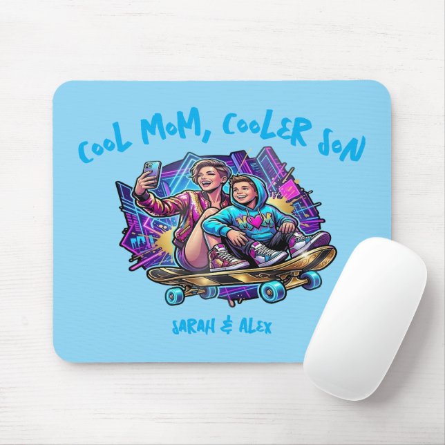 Cool Mum Cooler Son | Custom Name Retro Mousepad (With Mouse)