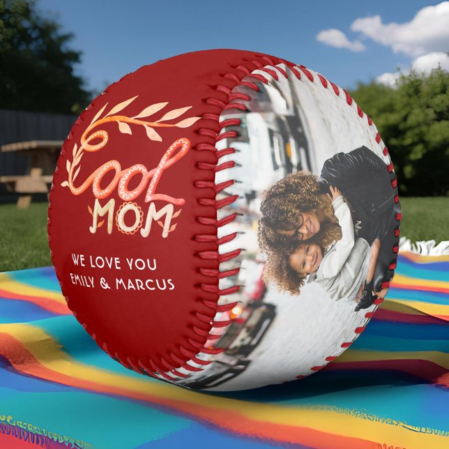 Cool Mum Hand Lettering Mother Red Photo Baseball (Creator Uploaded)