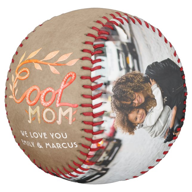 Cool Mum Hand Lettering Mother Rustic Beige Photo Softball (Angled)