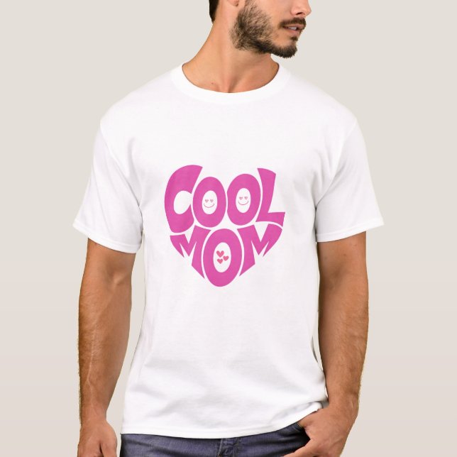 Cool Mum Retro Pink Heart Typography Design T-Shirt (Front)
