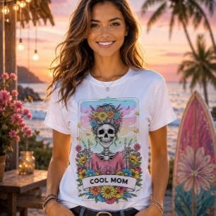 Cool Mum Sugar Skull Floral Peace Sign Tarot T-Shirt