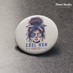 Cool Mum Votes Vintage Messy Hair Lady Election 7.5 Cm Round Badge