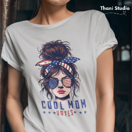 Cool Mum Votes Vintage Messy Hair Lady Election T-Shirt