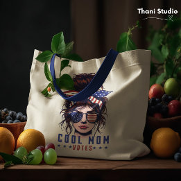 Cool Mum Votes Vintage Messy Hair Lady Election Tote Bag