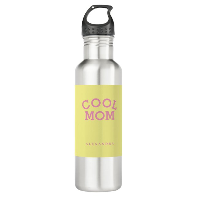Cool Mum Yellow Pink Custom Name Mother's Day 710 Ml Water Bottle (Front)