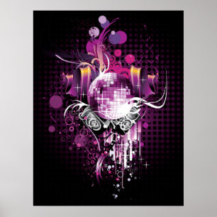 Cool Music Disco Ball and Speakers Poster