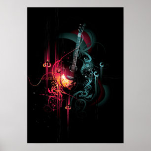 Cool Music Graphic with Guitar Poster