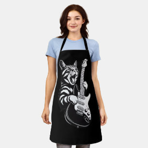 Cool Music Love Rock Cat Playing Electric Guitar Apron