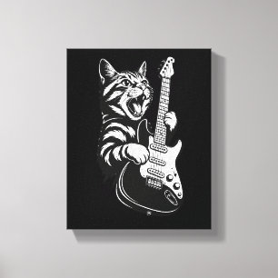 Cool Music Love   Rock Cat Playing Electric Guitar Canvas Print