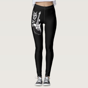 Cool Music Love   Rock Cat Playing Electric Guitar Leggings