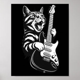 Cool Music Love   Rock Cat Playing Electric Guitar Poster
