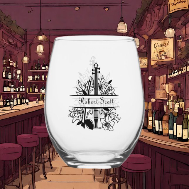 Cool Music lovers add name  Stemless Wine Glass (Creator Uploaded)