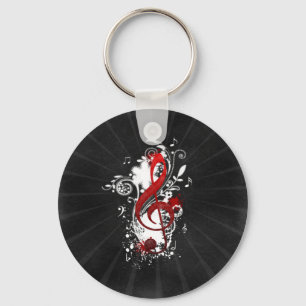Cool Music notes dotted swirls flowers splatter Key Ring