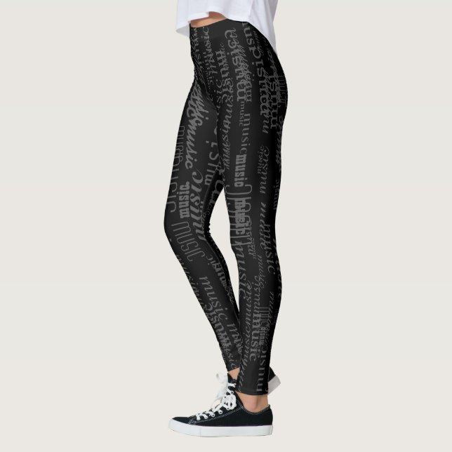 cool music pattern black leggings (Left)