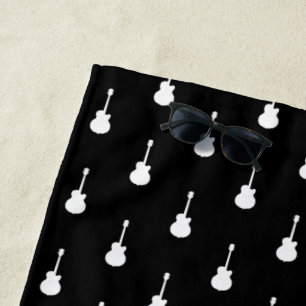 cool music pattern of guitars on black beach towel