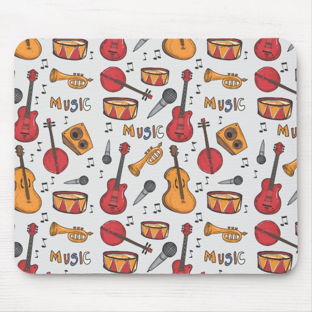 Cool Music Themed Banjo Drums Guitar Violin More Mouse Mat (Front)