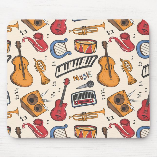 Cool Music Themed Piano Drums Guitar Violin More Mouse Mat (Front)