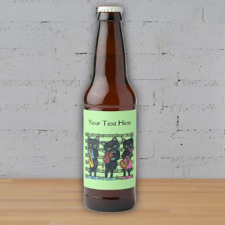Cool Musical Black Cats Instruments Sheet Music Beer Bottle Label